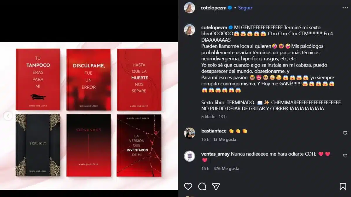 Publicación de Instagram de Coté López mostrando la portada de su sexto libro, titulado "La versión que inventaron de mí".