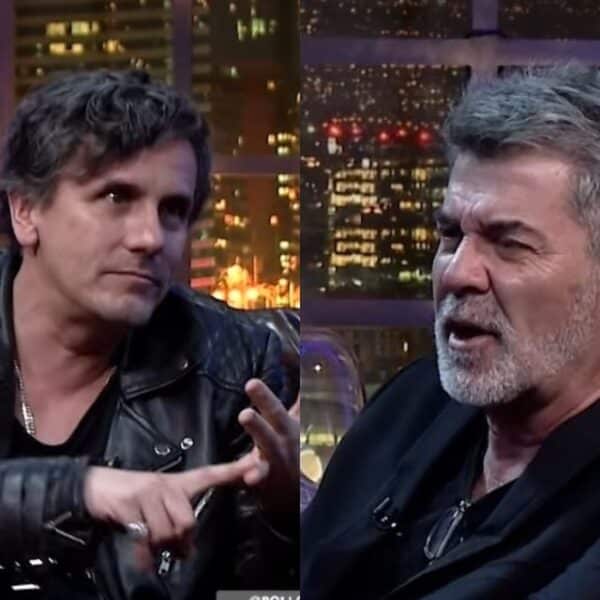 Sergio Lagos y Juan Carlos "Pollo" Valdivia conversando en el set de televisión, en alusión a la íntima entrevista en el programa Algo Personal donde el conductor le preguntó sobre las pérdidas personales y afectivas tras su separación con Nicole, dando paso a una sentida reflexión del animador sobre vivir con pasión y convicción.