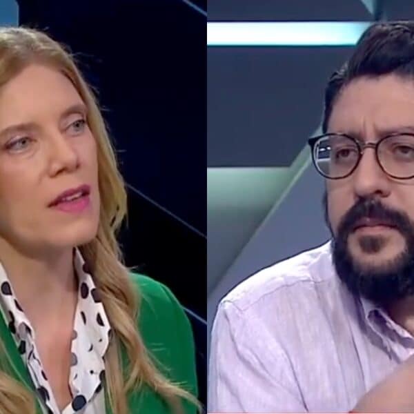 Mónica Rincón y Pancho Orrego en medio de un debate en vivo en el estudio de CNN Chile