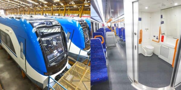 Uno de los cuatro nuevos trenes chinos modelo SDF presentados por EFE en la Maestranza San Eugenio de Santiago