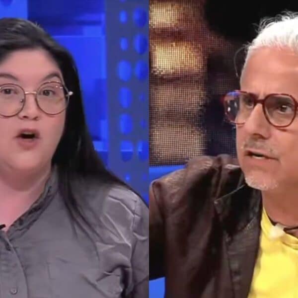 Valeria Cárcamo y Pablo Herrera en el set de televisión, en referencia al tenso debate en el programa Próceres donde el cantante calificó el estallido social como delictual y la dirigenta lo descolocó con una directa pregunta sobre las condenas e indultos que lo dejó en silencio.