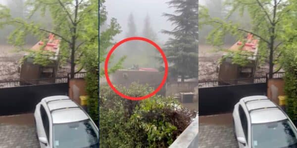 Aluvión en Las Condes arrastra vehículos durante las intensas lluvias registradas en San Carlos de Apoquindo.