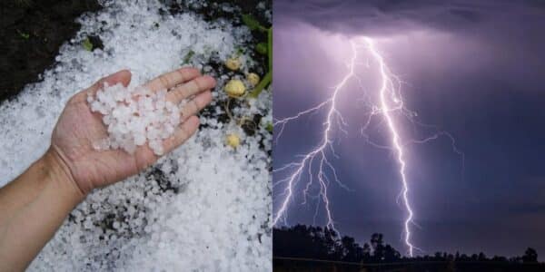 Cielo nublado con relámpagos en el contexto del aviso por tormentas eléctricas emitido por la Dirección Meteorológica de Chile