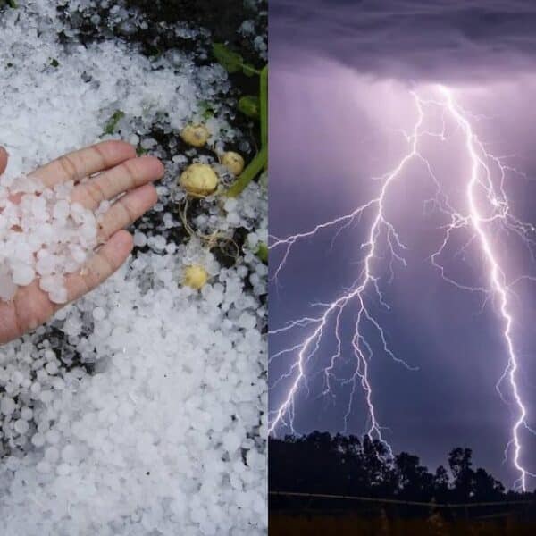 Cielo nublado con relámpagos en el contexto del aviso por tormentas eléctricas emitido por la Dirección Meteorológica de Chile