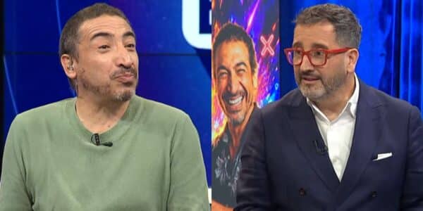 Eduardo Fuentes junto al comediante Rodrigo González durante su cruce televisivo por la cobertura a las AFP