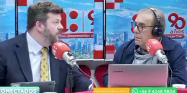Johannes Kaiser y Checho Hirane durante el tenso debate en vivo transmitido por Radio Agricultura.