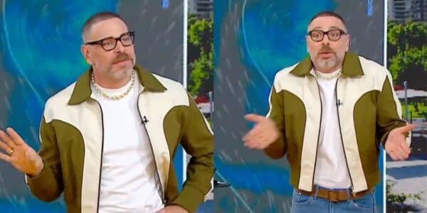 José Antonio Neme en el estudio del matinal Mucho Gusto durante la cobertura de las lluvias en San Bernardo