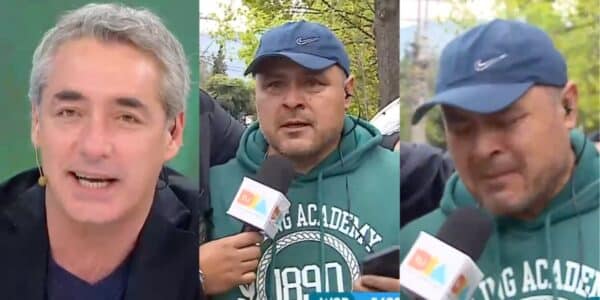 José Luis Repenning durante un emotivo despacho de Tu Día con un trabajador afectado por el aluvión en Las Condes.