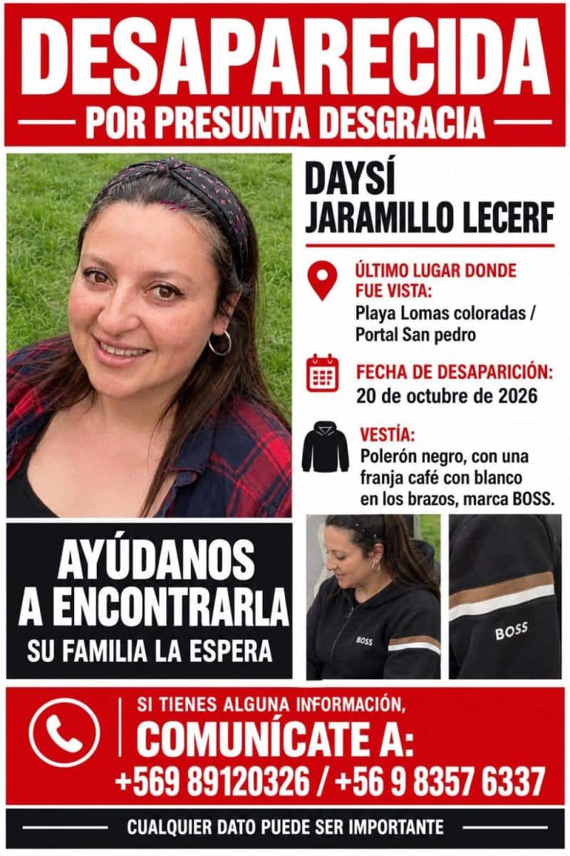 Afiche con el retrato de una mujer y un llamado a ayudar a encontrarla. Incluye datos sobre su vestimenta y teléfonos de contacto.