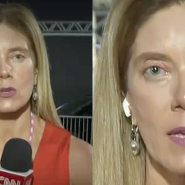 La periodista Mónica Rincón vestida de rojo confirmando en vivo el triunfo de Lula da Silva en Brasil por las pantallas de CNN Chile