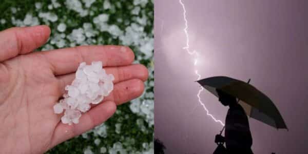 Tormentas eléctricas con rayos sobre una zona urbana de Chile, en el contexto del aviso meteorológico para ocho regiones.
