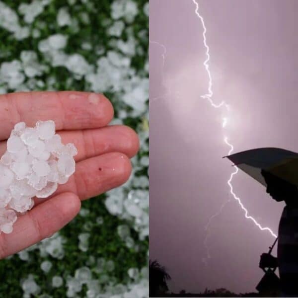 Tormentas eléctricas con rayos sobre una zona urbana de Chile, en el contexto del aviso meteorológico para ocho regiones.
