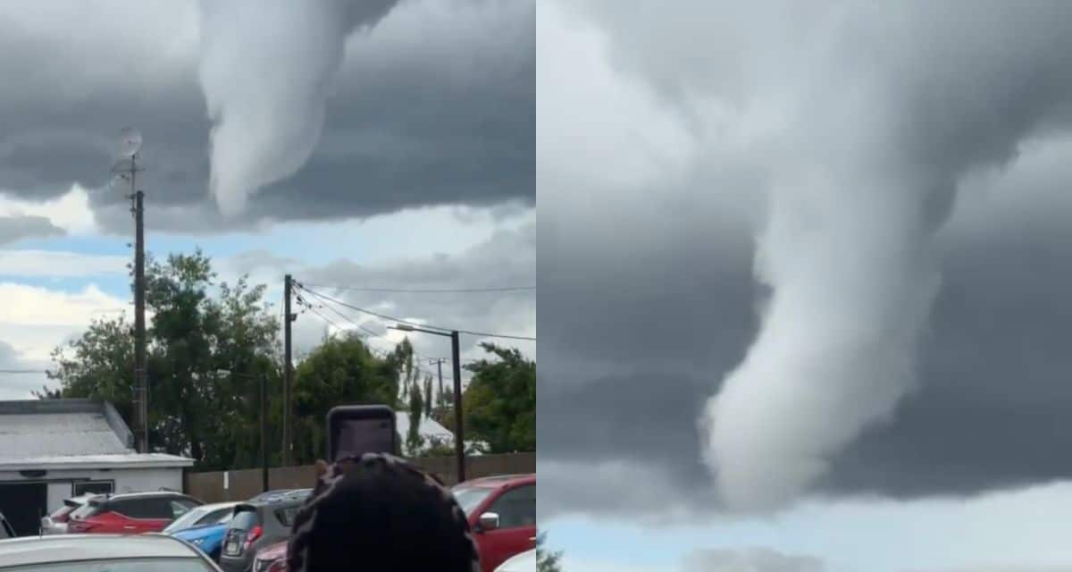 Nube embudo y árboles caídos tras el paso de un tornado en el Maule durante la tarde de este miércoles